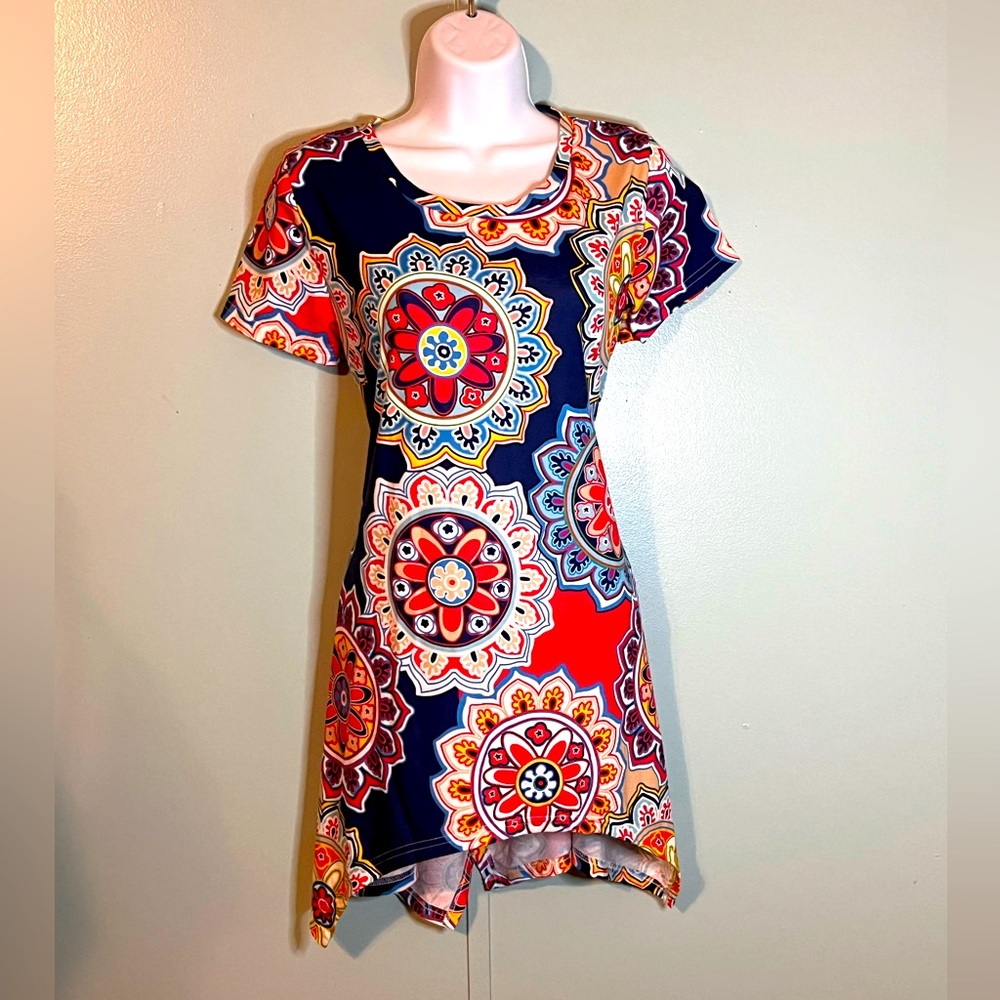 Mirol Top/Tunic Asymmetrical Bright‎ Colorful Designs Size Small